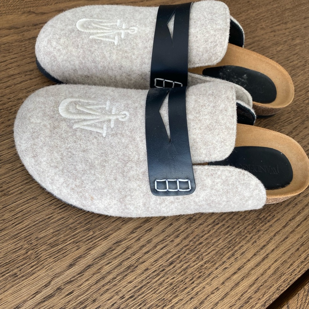 JW Anderson Cream Wool Slip-On Mules with Black Strap - Picture 4 of 4